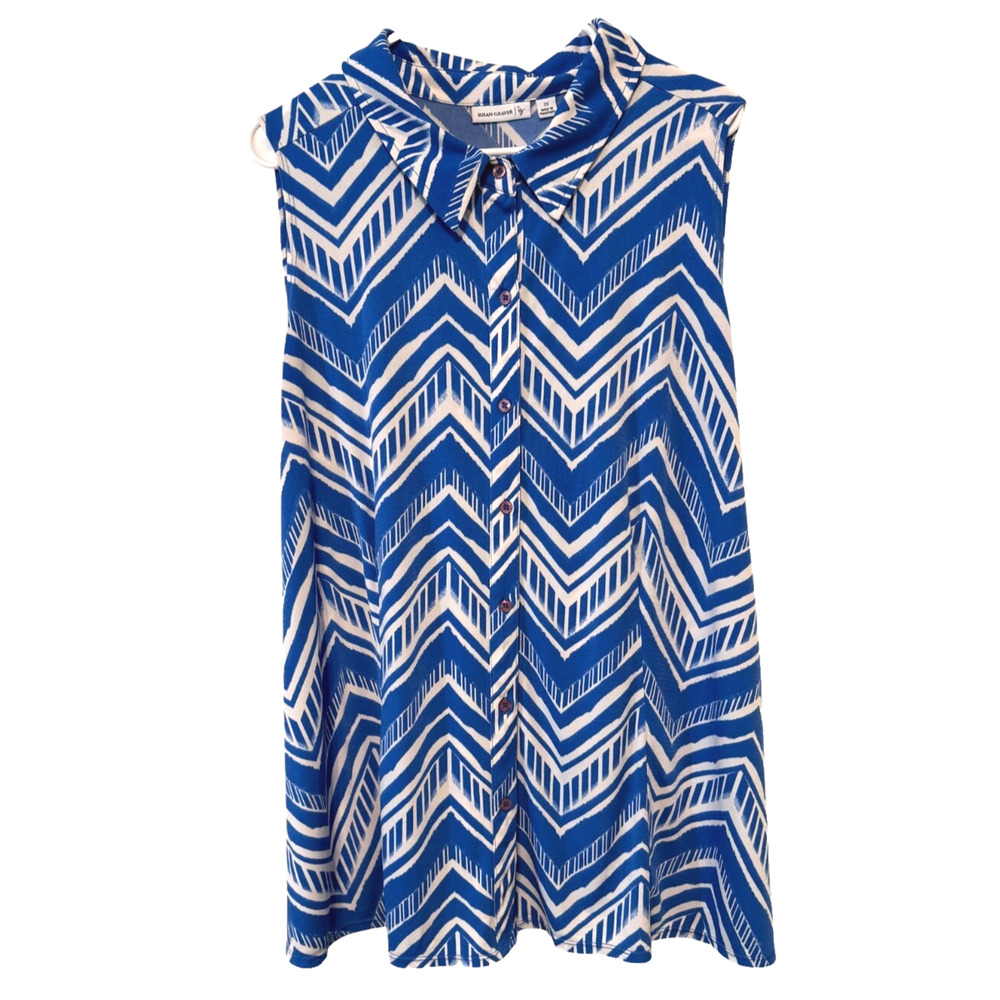 Susan Grave Womens Top 2X Plus Liquid Knit Printed Button Sleeveless Tank Stripe